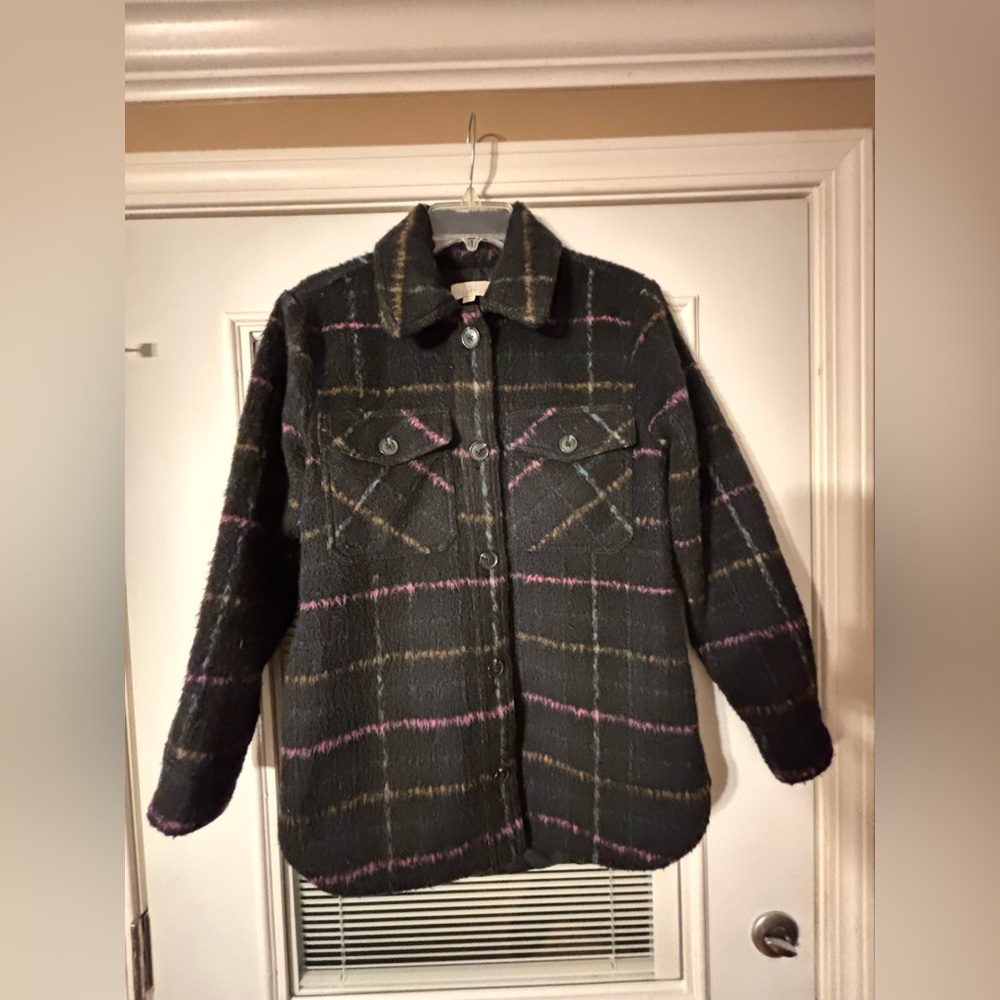 LOFT Black and Pink Plaid Shacket